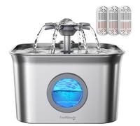 FEELNEEDY Fuente para Gatos 2.8 L, Fuente de Agua para Gatos de Acero Inoxidable con 3 Filtros, Bebedero Ga-Tos con Nivel de Agua Visible, Ultra Silencioso, Apta para Lavavajillas