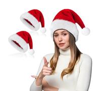Feelorna 2 Pack de Gorros de Navidad para Adulto, Gorro de Santa Claus de Terciopelo Rojo de Doble Capa Extra Grueso, Suave y Cómodo Gorro de Santa Claus de Peluche para Fiestas de Navidad y Año Nuevo