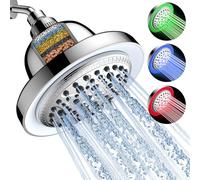 FEELSO Cabezal de ducha filtrado con LED que cambia de color, 7 modos de ducha de lluvia de alta presión con filtros, cabezal de ducha suavizante de agua para agua dura, elimina el cloro, reduce la