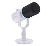 Feelworld PM1 XLR/USB Blanco Micrófono Dinámico para Grabación de Blogs Juegos Retransmisión en Directo, Función de Silencio, Conexión para Auriculares,odo de Polaridad Cardioide(con Soporte)