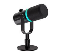 Feelworld PM1 XLR/USB Micrófono Dinámico para Grabación de Blogs Juegos Retransmisión en Directo con Luces RGB, Función de Silencio, Conexión para Auriculares,odo de Polaridad Cardioide(con Soporte)