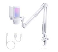 Feelworld VM1 Blanco Gaming PC USB Micrófono Condensador con Cancelación de Ruido Mute Luz RGB, Accesorios de Ordenador para Gamer Youtube Twitch Podcast Streaming Grabación Online Chat PS4 PS5