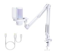 FEELWORLD VM1 - Micrófono condensador USB para juegos, cancelación de ruido, botón de silencio, luz RGB para PC PS4 PS5, podcast/YouTube/Twitch Streaming, chat en línea, grabación, accesorios de