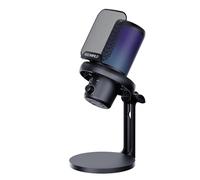 FEELWORLD VM1 - Micrófono de condensador USB para juegos, para transmisión, cancelación de ruido, silencio, luz RGB, soporte de escritorio (negro)