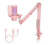 Feelworld VM1 Pink Gaming PC USB Micrófono de Condensador con cancelación de Ruido Mute Luz RGB, Accesorios de Ordenador para Gamer Youtube Twitch Podcast Streaming Grabación Online Chat PS4 PS5