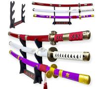 FÉENOMENN Katana One Piece Pack Zoro 3 Espadas (ENMA, WADO ICHIMONJI, SANDAI KITETSU) - Hoja de Madera - Soporte Japonés Incluido