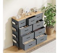FEEOHOME - Cómoda de tela, mueble de almacenamiento, cómoda de 9 cajones con asas y estructura de metal, armario de entrada para dormitorios, salones, pasillos y oficinas, 98,8 x 30 x 100 cm