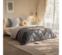 FEEOHOME - Juego de cama de 140 x 200 cm, 4 piezas de microfibra con 1 juego de sábanas planas y 1 sábana bajera de 140 x 210 cm, 2 fundas de almohada de 80 x 80 cm, para cama doble de 140 x 200 cm