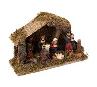 FEERIC LIGHTS & CHRISTMAS - Cuna de Navidad led con 7 santons 20x13cm Resina y Madera