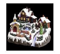 FEERIC LIGHTS & CHRISTMAS Pueblo de Navidad Lago Helado Animado/Musical 28 LED + Transformador