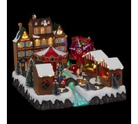 FEERIC LIGHTS & CHRISTMAS Pueblo de Navidad Mercado de Navidad Animado/Musical 56 LED + Transformador