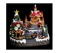 FEERIC LIGHTS & CHRISTMAS Pueblo de Navidad tiovivo de Papá Noel Animado/Musical 33 LED + Transformador