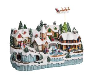 FEERIC LIGHTS & CHRISTMAS Pueblo de Navidad Tren y Reno Animado/Musical 45 LED + Transformador