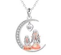 FEERIES Y MARAVILLAS Collar Madre Hija, Colgante Luna con Cristales, Corazón 'Love You Forever', Joyas Mamá