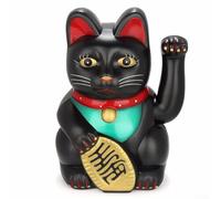 Feeshoppher Adorno de gato de la suerte de 5 pulgadas con pepita dorada para riqueza y prosperidad, material plástico, funciona con pilas, mano de obra meticulosa, C (negro)