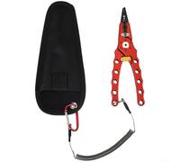 Feeshoppher Alicates de pesca de aleación de aluminio con cuchillas de acero inoxidable, herramienta de anillo dividido multifunción para línea de nailon trenzado, agarre ergonómico con resorte Reb