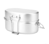 Feeshoppher Aluminio Camping Cookware Set 1L Outdoor Cooking Pot Multi-Layer Lunch Box With Steamer Freír Pan Para Senderismo Picnic (Plata)