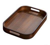 Feeshoppher Bandeja de té de madera con asas para servir aperitivos de té, frutas y postres, acabado pulido suave, diseño ergonómico de grano de madera transparente para un fácil transporte, base