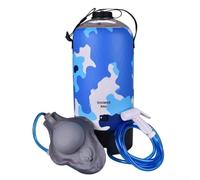 Feeshoppher Bolsa de ducha portátil de camping de 12 L con bomba de pie, ducha plegable de PVC 500D para senderismo, playa, lavado de coche, manguera de 200 cm, kit de baño con calefacción solar