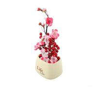 Feeshoppher Bonsái artificial de Wintersweet con fruta de la fortuna, planta realista de ciruela falsa en maceta para decoración de oficina en casa, sin mantenimiento, adorno floral de plástico