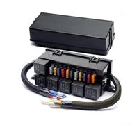 Feeshoppher Caja de fusibles automotriz de 11 vías con 6 relés para protección de circuitos, construcción de plástico y metal ignífugo, color negro, 18,7 x 6,9 x 8,2 cm