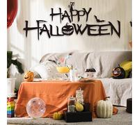Feeshoppher Calcomanía de pared de vinilo para decoración de fiesta en el hogar espeluznante con diseños de murciélago negro y Jack-o-Lantern, PVC extraíble para sala de estar, B
