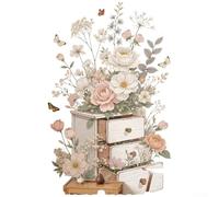 Feeshoppher Calcomanía de pared grande extraíble de flores de rosa, calcomanía floral de PVC translúcido para dormitorio, sala de estar, vidrio, impermeable, decoración del hogar, 21.6 x 35.4 pulgadas