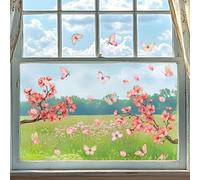 Feeshoppher Calcomanías estáticas reutilizables para ventana, diseño de mariposa floral rosa para decoración del hogar, puertas de cristal de cocina y escaparates, 35.4 x 11.8 pulgadas