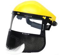 Feeshoppher Casco de seguridad para motosierra de doble capa con visera de policarbonato transparente y protector de malla para cortar el césped, recortar, cortar madera, ajuste de diadema ajustable