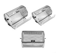 Feeshoppher Cestas giratorias para parrilla de acero inoxidable, jaula giratoria para asar, cesta antiadherente de acero inoxidable con tambor giratorio para nueces, frutas, herramienta de cocina para