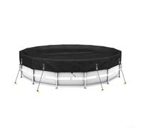 Feeshoppher Cubierta redonda para alberca, impermeable, a prueba de polvo, poliéster negro con cuerda de viento y picos de tierra para piscinas sobre el suelo y para mascotas, protección solar al aire