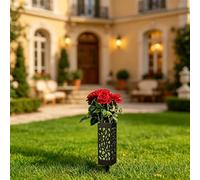 Feeshoppher Elegante jarrón de flores de estilo chino para decoración de cementerio, diseño hueco vintage, tubo floral sintético para tumbas y culto ancestral, memoria de plástico resistente a la
