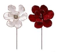 Feeshoppher Flor de Navidad artificial de 25 cm, flor de Pascua falsa realista con pétalos de tela para árbol de vacaciones, corona, centro de mesa, decoración del hogar, arreglo festivo, vino blanco