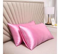 Feeshoppher Funda de almohada de seda sintética con borde ribeteado para tamaño estándar de 48 x 74 cm, protector deslizante de dos caras suave y liso en varios colores, incluyendo azul marino, verde