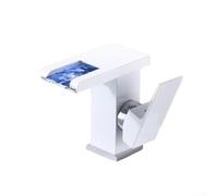 Feeshoppher Grifo de lavabo de baño de cascada con luz LED que cambia de color luminoso y construcción de cobre de una sola manija para indicación de temperatura y gabinete de lavabo moderno Dec