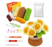 Feeshoppher Kit de flores de ganchillo para principiantes con tutoriales en video paso a paso, juego completo de manualidades de hilo para aprender a tejer decoración floral colorida, pasatiempo