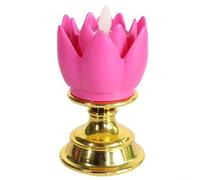 Feeshoppher Lámpara eléctrica de loto con vela simulada LED, adorno de flores de plástico colorido para decoración del hogar, sala de meditación y estudio de yoga, base de quemador de incienso de luz