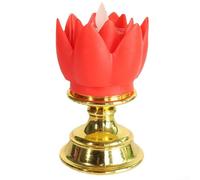 Feeshoppher Lámpara eléctrica de loto con vela simulada LED, adorno de flores de plástico colorido para decoración del hogar, sala de meditación y estudio de yoga, base de quemador de incienso de luz
