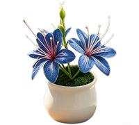 Feeshoppher Maceta artificial de jazmín, planta falsa realista con pétalos suaves, arreglo floral sintético de 10,5 cm para decoración del hogar, centros de mesa de boda, jardín al aire libre y (azul)