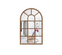 Feeshoppher Media Luna 3D imitación ventana espejos pared pegatina arco ventana diseño paredes espejo pegatina marco madera espejos decorativos autoadhesivo acrílico espejo pegatinas de pared 42x27cm