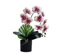 Feeshoppher Orquídea artificial Phalaenopsis con maceta de plástico, arreglo floral de seda de 10 cabezas para el hogar, oficina, boda, fiesta, centro de mesa, planta falsa de 40 cm (blanco) (morado)