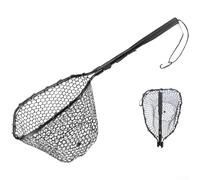 Feeshoppher Red de aterrizaje de pesca plegable con malla de silicona, mango plegable de aleación de aluminio de 40,5 cm, agarre EVA para trucha, lucio, captura y liberación, color negro