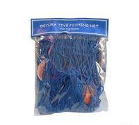 Feeshoppher Red de pesca decorativa para colgar en la pared con 12 conchas, cuerda de algodón mediterráneo, exhibición de fotos para el hogar, dormitorio, baño, guardería, azul (azul)