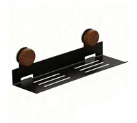 Feeshoppher Soporte de ventosa con elegante marco de aleación de aluminio de nogal, instalación de perforación para baño y cocina, almacenamiento de jabón, champú, maquinillas de afeitar, esponjas