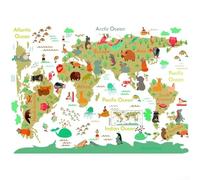 Feeshoppher Vinilo adhesivo decorativo para pared, diseño de mapamundi para niños, para dormitorio, guardería o aula, vinilo de PVC extraíble, 50 x 70 cm, ilustración de animales para decoración del