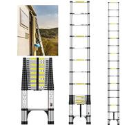 FEETE Escalera telescópica de 16.5 pies, Escalera de extensión Ligera de Aluminio con pies Antideslizantes, Escalera portátil para ático, Escalera Plegable Resistente para RV, hogar, Trabajo al Aire