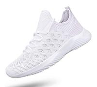 Feethit Womens Slip On Walking Shoes Non Slip Running Shoes Breathable Workout Shoes Lightweight Gym Sneakers White Size 8.5