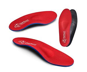 FeetTouch Ortesis de soporte de arco fuerte para neuroma de metatarsalgia Morton, inserto de alivio del dolor de bola de pie, fascitis plantar, pies planos con cojín de talón Poron, rojo, hombres 4