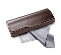 FEFI - Funda para gafas clásica, estilo vintage, con aspecto de cuero, incluye gamuza de limpieza de gafas