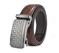 FEFLO Cinturon Hombre Cuero Marrón (L, longitud del cinturón 115cm, adecuado para cintura 88cm~98cm) Automatico Hebilla Trinquete Piel Sin Agujeros Cinturon,Tamaño Ajustable